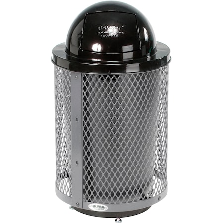 Global Industrial Outdoor Diamond Steel Trash Can With Dome Lid & Base, 36 Gallon, Gray 261948GYD